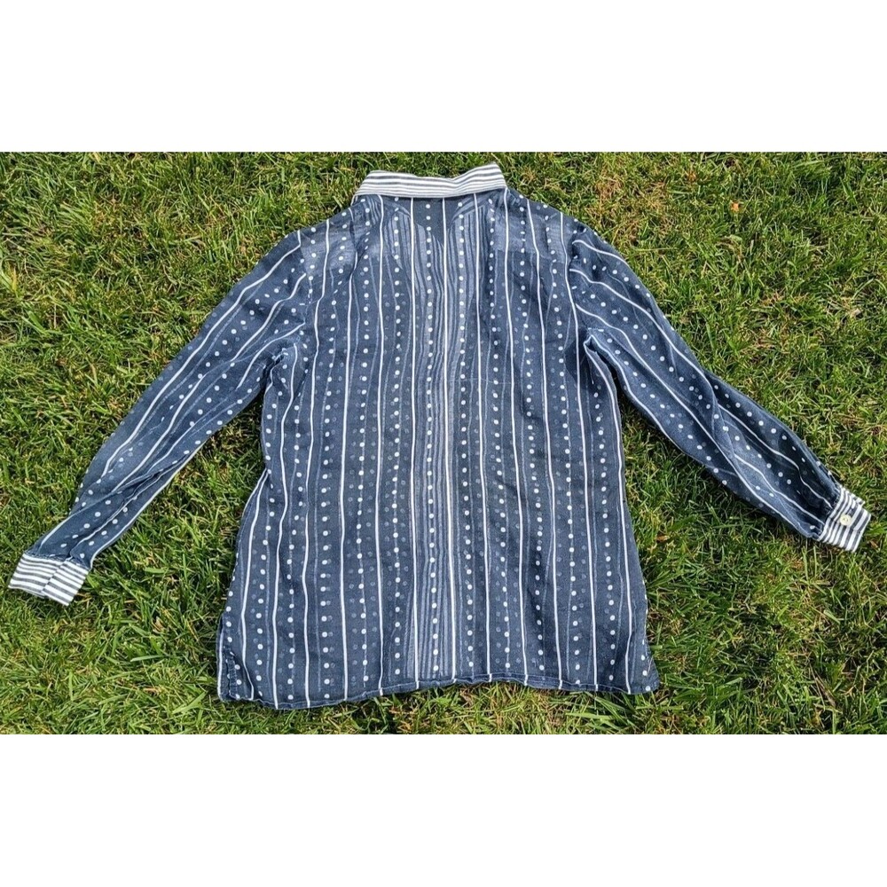 Vintage R & K Knits Sheer Polka Dot Stripe Blouse Made In India Secretary Top L - Picture 3 of 9